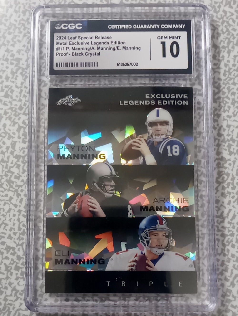 2024 Leaf Legends Edition Triple Peyton/Archie/Eli Manning - Black Crystal Proof